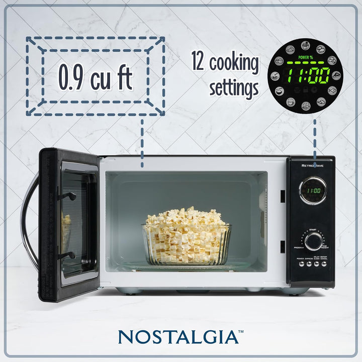 Nostalgia Retro Mikrowellenofen für die Arbeitsplatte – Grosses 800-Watt-Modell – 25 Liter – 12 vorp