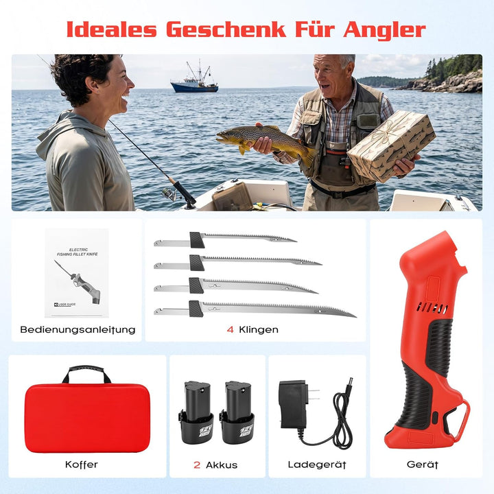 Elektromesser Kabellos Elektrisches Messer Filetiermesser mit 4 Hochkohlenstoffstahl Klingen 26–39cm