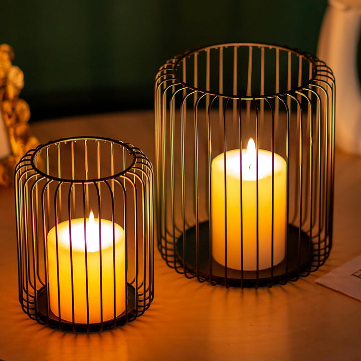 Sziqiqi Kerzenständer Kerzenhalter 2er Set, Kerzenhalter Stabkerze für Stumpenkerzen, Windlicht Schw