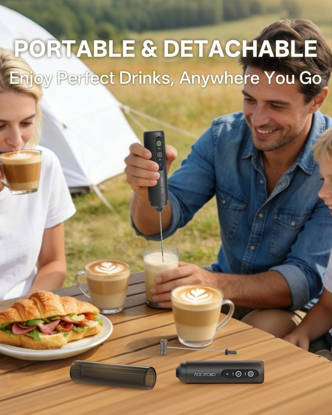 CIRCLE JOY Wiederaufladbarer Milchaufschäumer Handheld mit 2 Geschwindigkeiten, Elektrischer Kaffee-