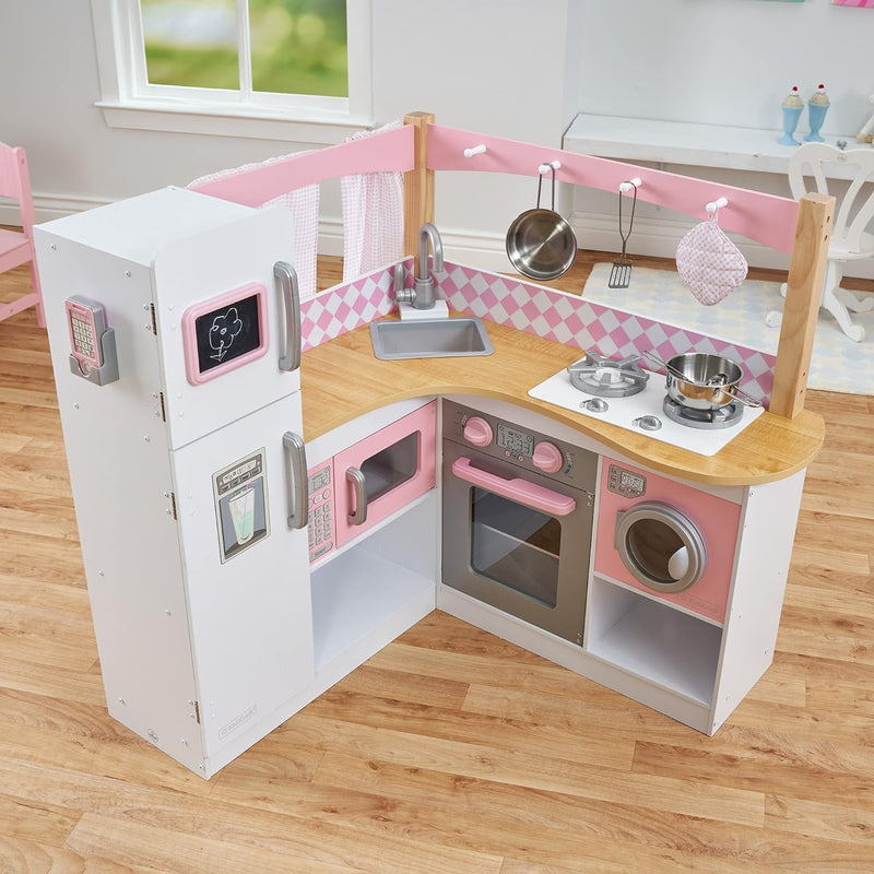 KidKraft 53185 Grand Gourmet Eck-Spielküche aus Holz mit Spielzubehör – Rosa und