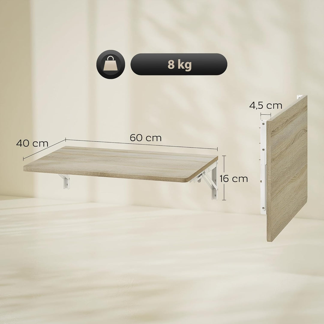 HOMCOM Wandklapptisch, 60x40 cm Klapptisch, Platzsparender Schwimmender Schreibtisch mit abgerundete