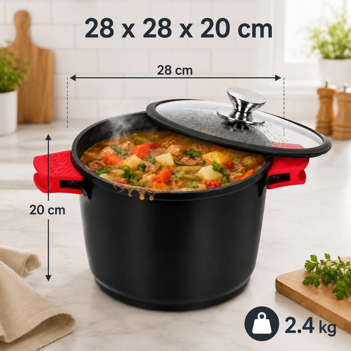 Royal Swiss® Induktionskochtopf – Induktionspfanne mit abnehmbaren Griffen – Ø 28 cm/10.5 Liter – Su