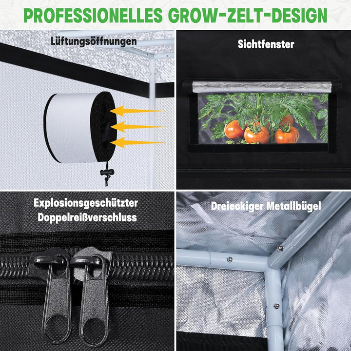 Grow Set Komplettset, Led Grow Tent Kit,120W LED Grow Lampe Vollspektrum,Komplettes Hydroponics 600D