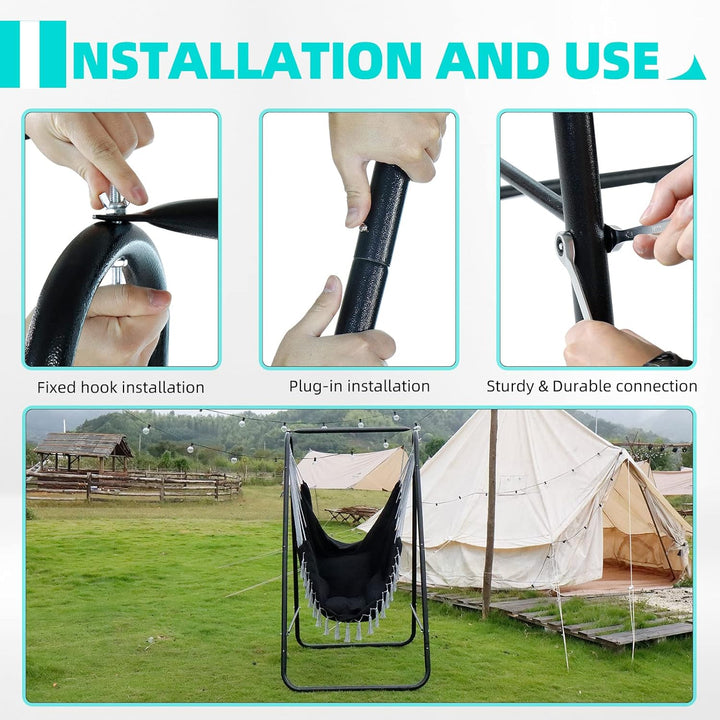 CCLIFE Hängesessel mit Gestell Kissen Hängeschaukel Hängestuhl Bis 100kg Indoor & Outdoor Garten Hän