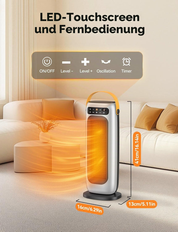 Heizlüfter Energiesparend, 35dB Leise & Kraftvoll 1500W PTC Keramik Heizlüfter mit Fernbedienung, 4