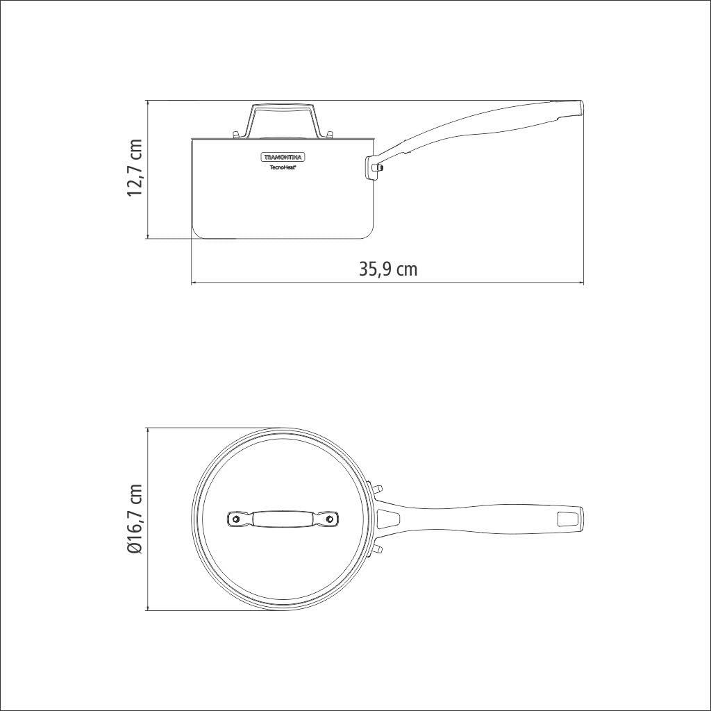 Tramontina GRANO Stielkasserolle, ø 16cm, 1,7 Liter, Edelstahl, mit Deckel, spülmaschinenfest, Induk