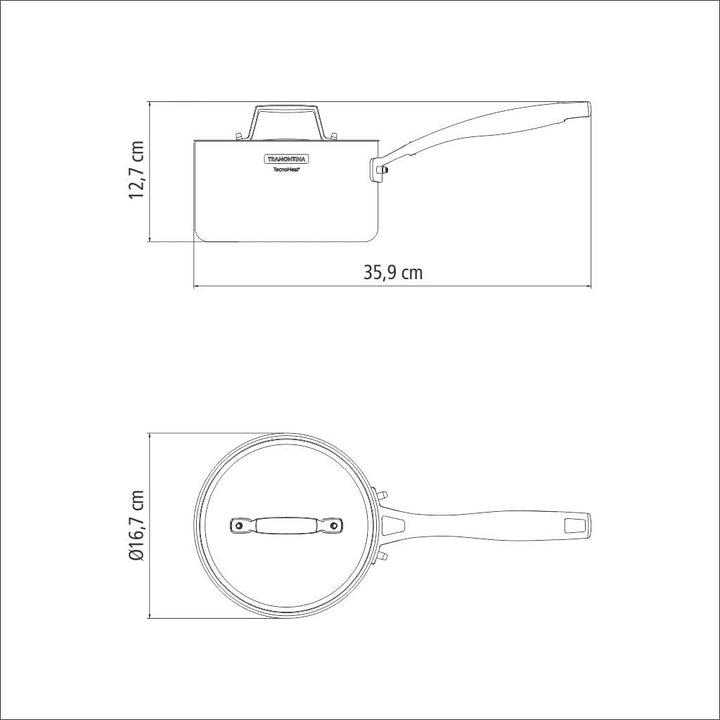 Tramontina GRANO Stielkasserolle, ø 16cm, 1,7 Liter, Edelstahl, mit Deckel, spülmaschinenfest, Induk