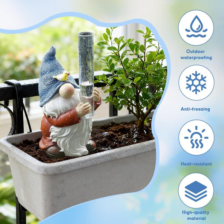 Regenmesser für Garten Frostsicher, Outdoor Regenmesser Glas Regenwassermesser, 8'' Gartenzwerg aus