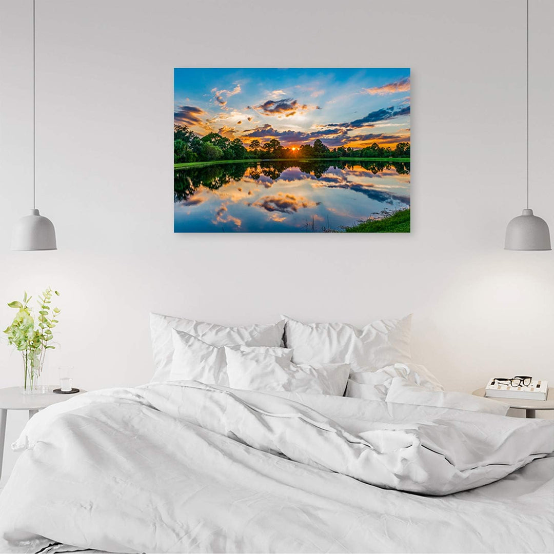 Feeby Wanddeko Sonnenuntergang Bild Kunstdruck modern Natur Blau 80x60 cm
