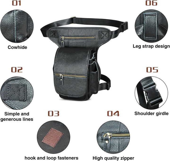 Herren Canvas + Leder Motorrad Reiten Tasche Beinbeutel Beintasche Aussenbeintasche Hüfttasche Drop
