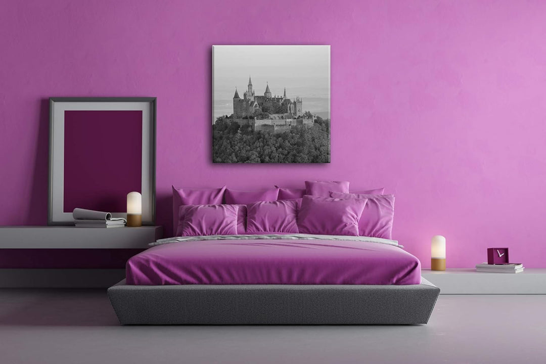 deyoli Burg in Hohenzollern Format: 70x70 Effekt: Schwarz&Weiss als Leinwandbild, Motiv auf Echtholz