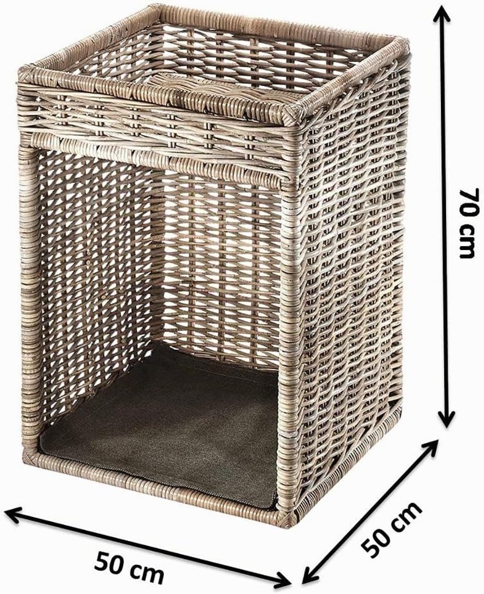 Kobolo Kaminholzregal für Kaminholz - mit Ablagefläche - Rattan grau - 50x50x70 cm