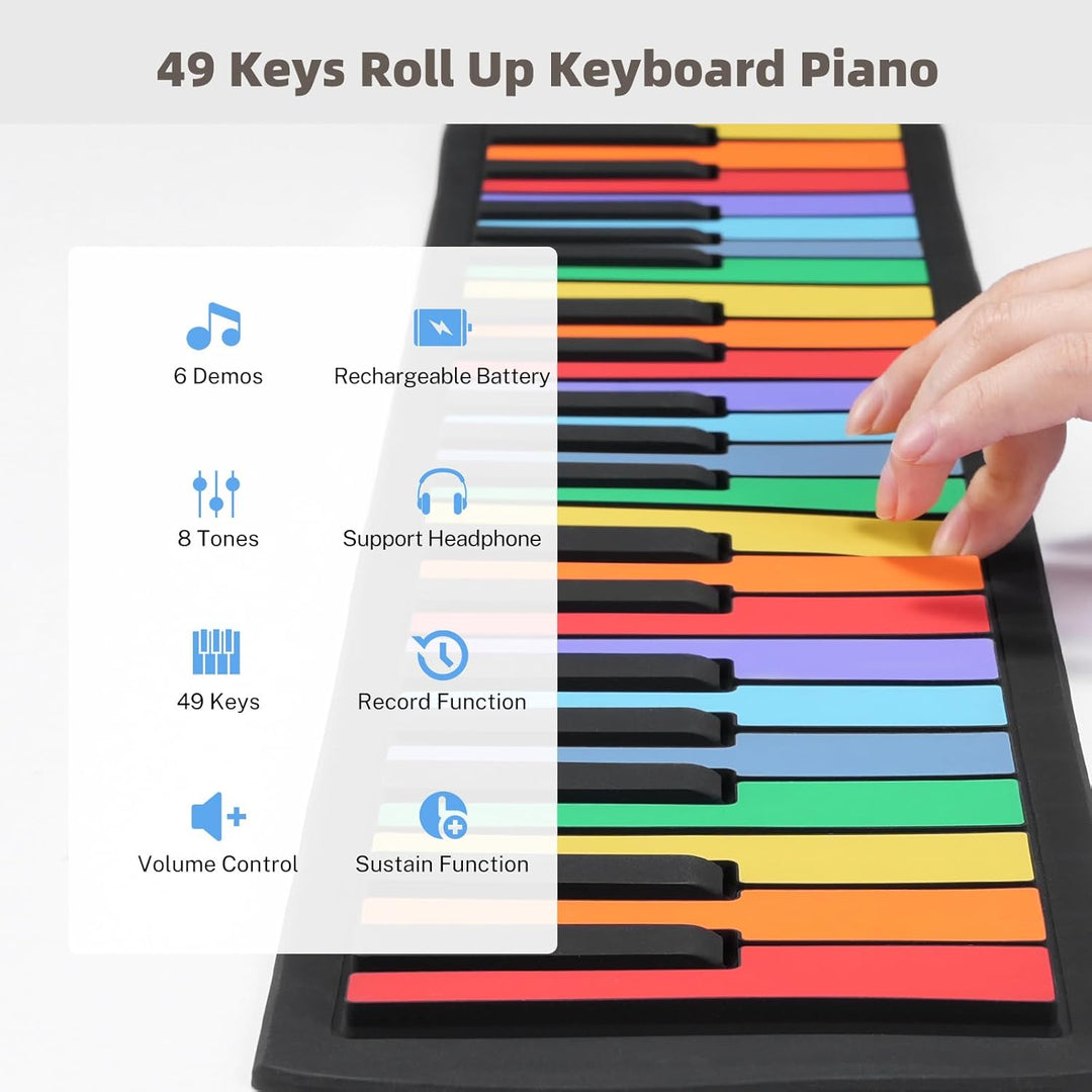 POGOLAB 49 Tasten Roll up Faltbares Piano Klavier für Anfänger, Regenbogen Electronic Keyboards mit