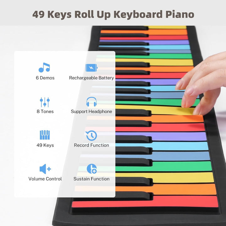 POGOLAB 49 Tasten Roll up Faltbares Piano Klavier für Anfänger, Regenbogen Electronic Keyboards mit