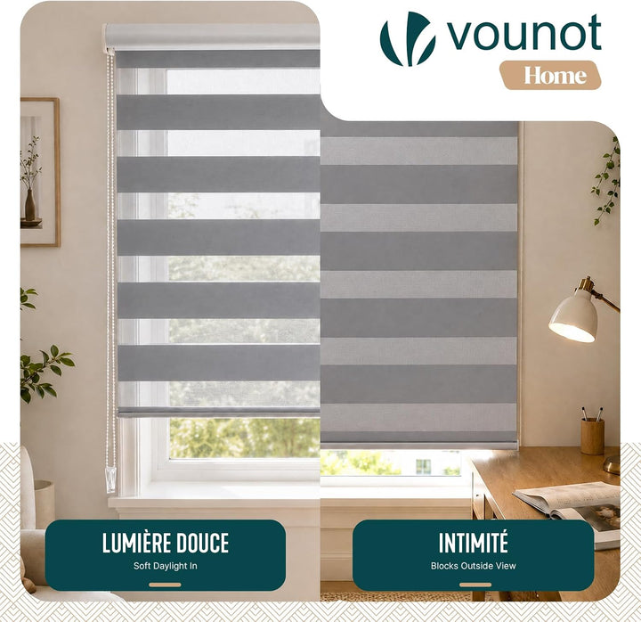 VOUNOT Doppelrollo klemmfix ohne Bohren, Duo Rollo Klemmrollo für Fenster und Tür, lichtdurchlässig