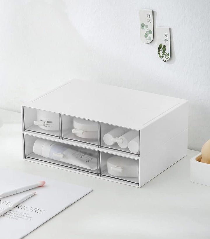 Schreibtisch Organizer Set, 3 Stapelbare Aufbewahrungsboxen mit 6 Schubladen, Multifunktionale Ordnu