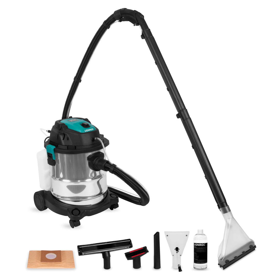 VONROC Teppichreiniger 1400W – Staubsauger Nass- und Trockensauger – Inkl. Reinigungsmittel, Staubbe