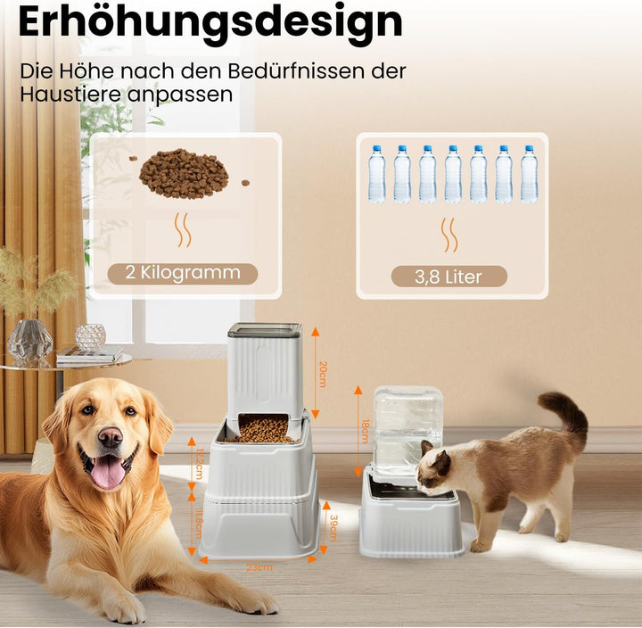 2Pcs 3L Futterautomat Hunde Set – klappbare und höhenverstellbare Futterspender mit Edelstahl-Napf,