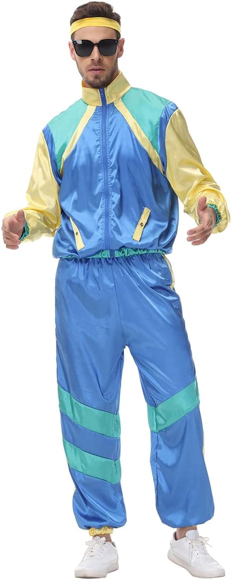 FYMNSI Herren Damen 70er 80er Jahre Outfit Trainingsanzug Jogginganzug Faschingskostüm Halloween Mot