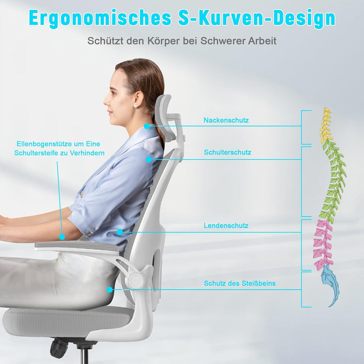 naspaluro Ergonomischer Bürostuhl mit Atmungsaktiver Netzbespannung, Schreibtischstuhl mit Verstellb