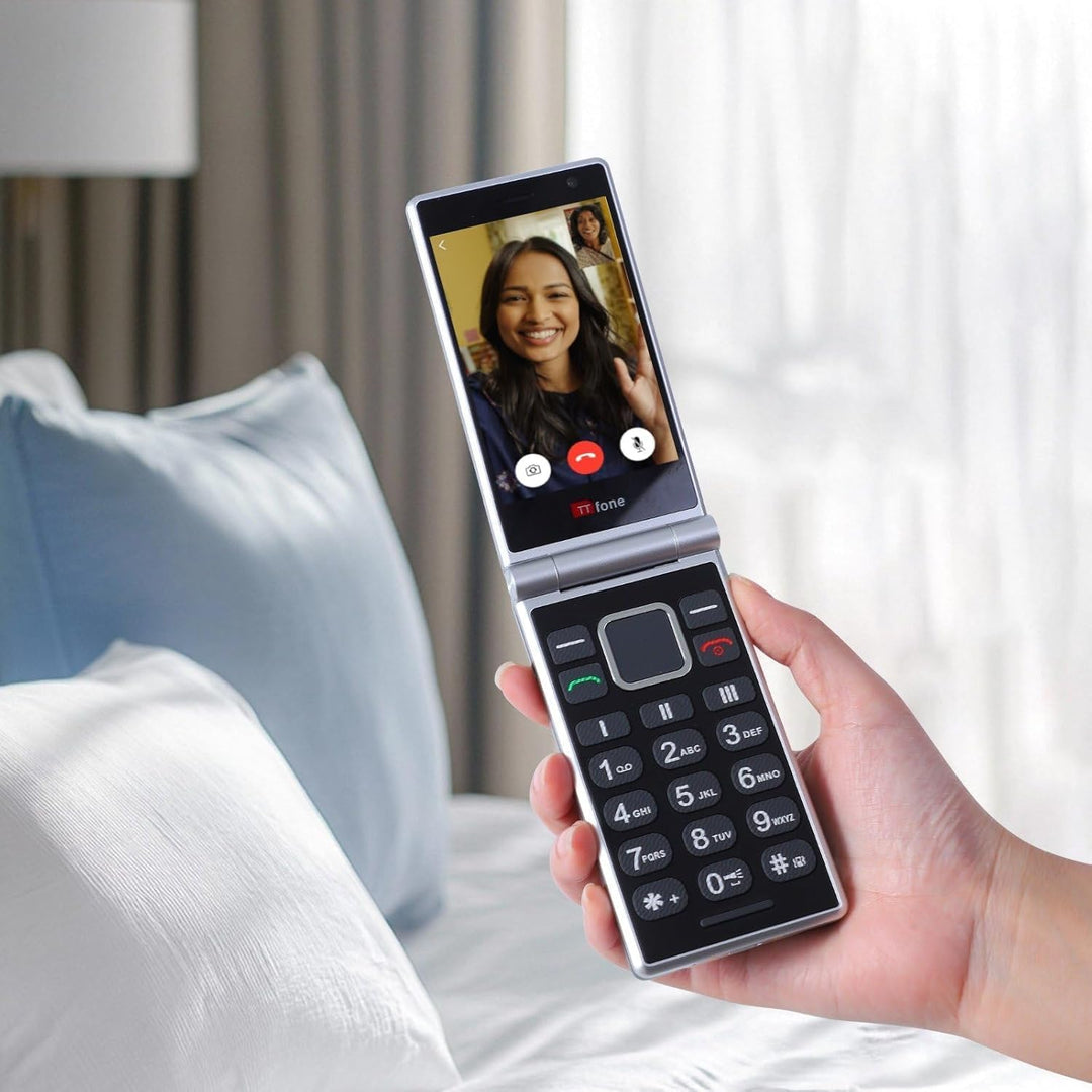 TTfone TT990 4G Flip Phone mit Android 14 (De-Googled), WhatsApp, 3,5 Zoll Touchscreen, SOS-Taste, g
