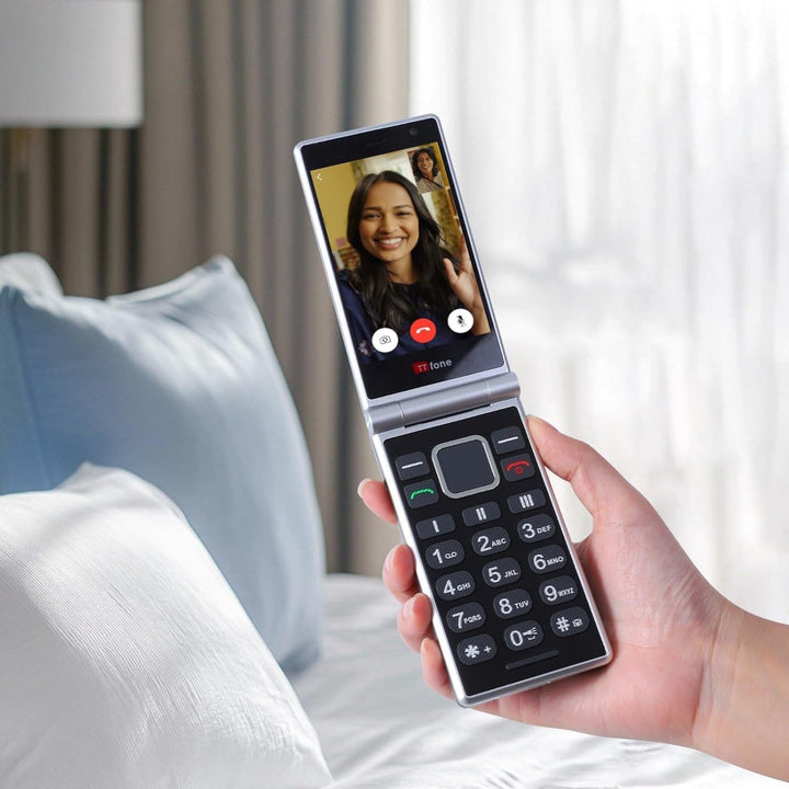 TTfone TT990 4G Flip Phone mit Android 14 (De-Googled), WhatsApp, 3,5 Zoll Touchscreen, SOS-Taste, g