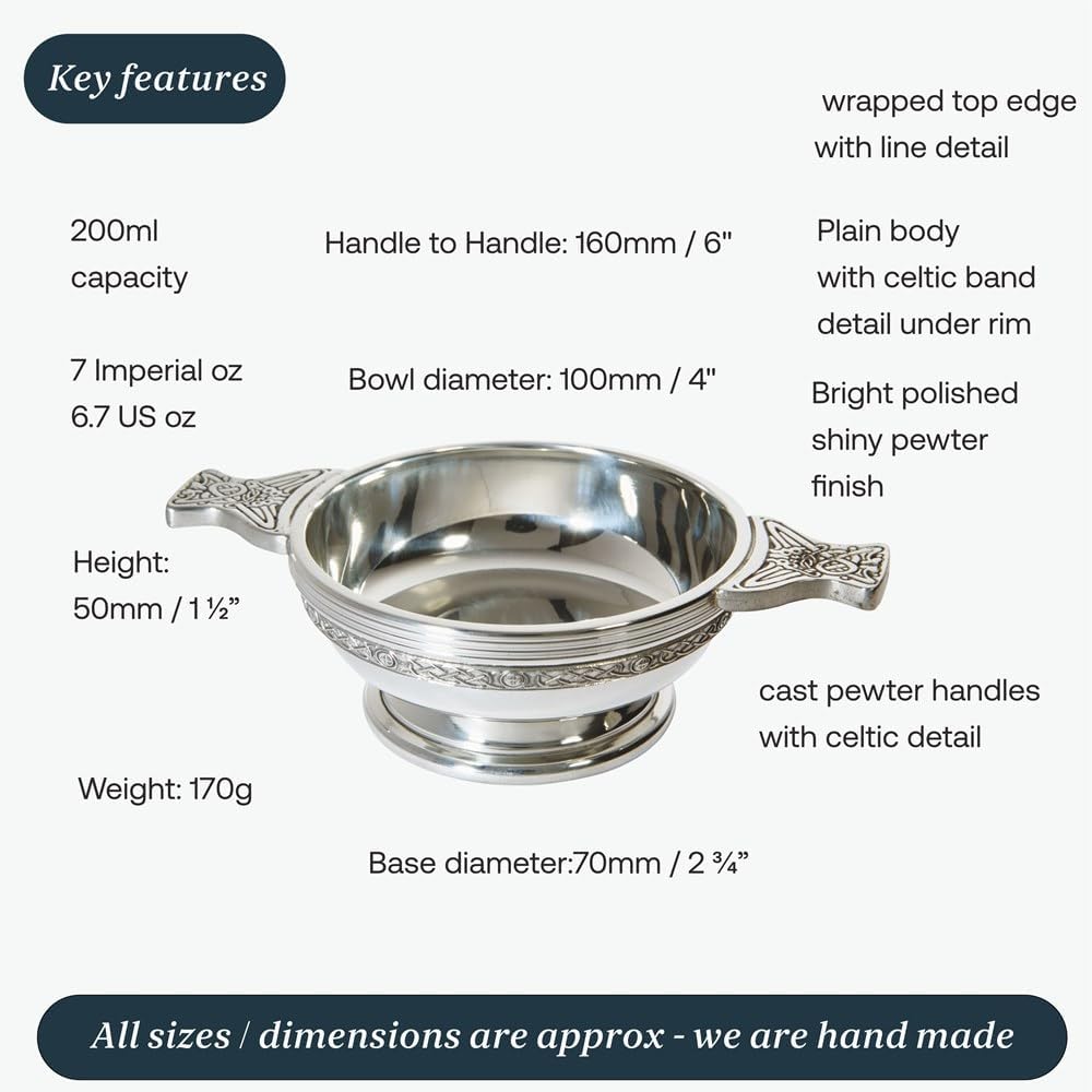 Wentworth Pewter - Mittelgrosse Keltische Band Zinn Quaich Whisky Probierschale Loving Cup Burns Nig
