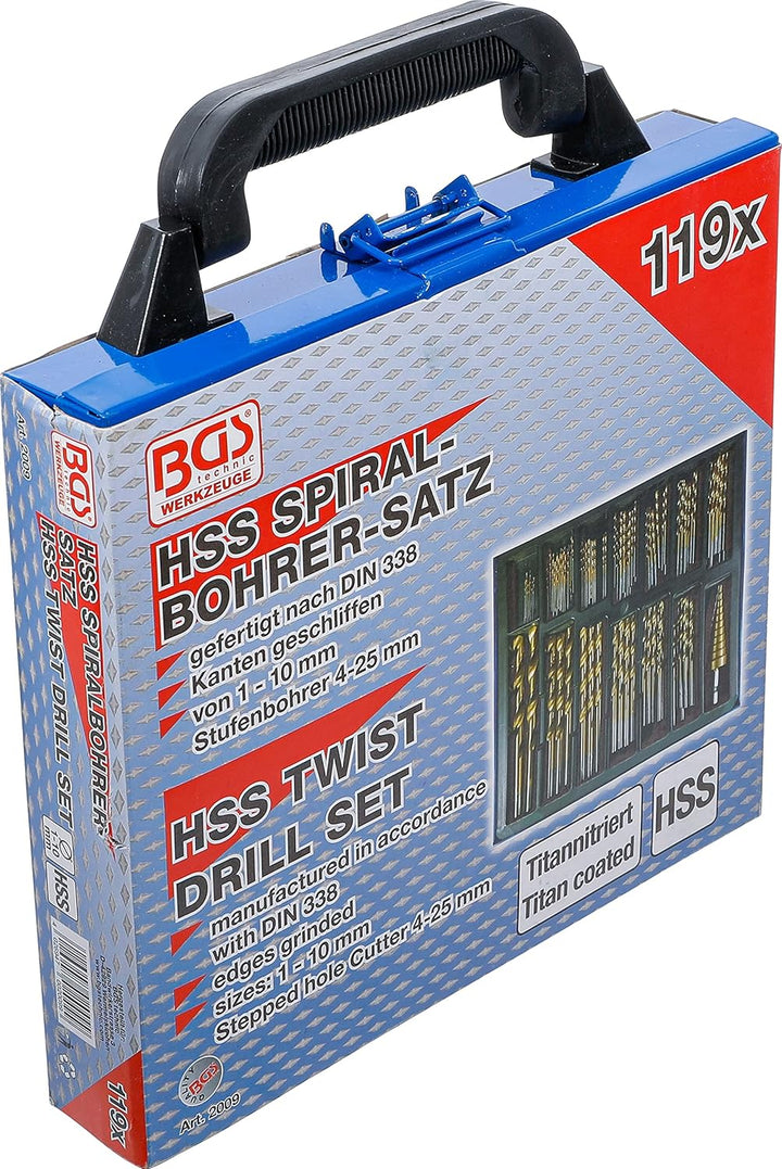 BGS 2009 | Spiral- und Stufenbohrer-Satz | HSS | Titan nitriert | 1 - 10 mm | 119-tlg.