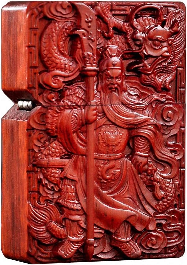 Generic Natural Huanghuali Rosewood Carving Lichter Outer Case for Zippo Module Guan Gong Yu Warrior