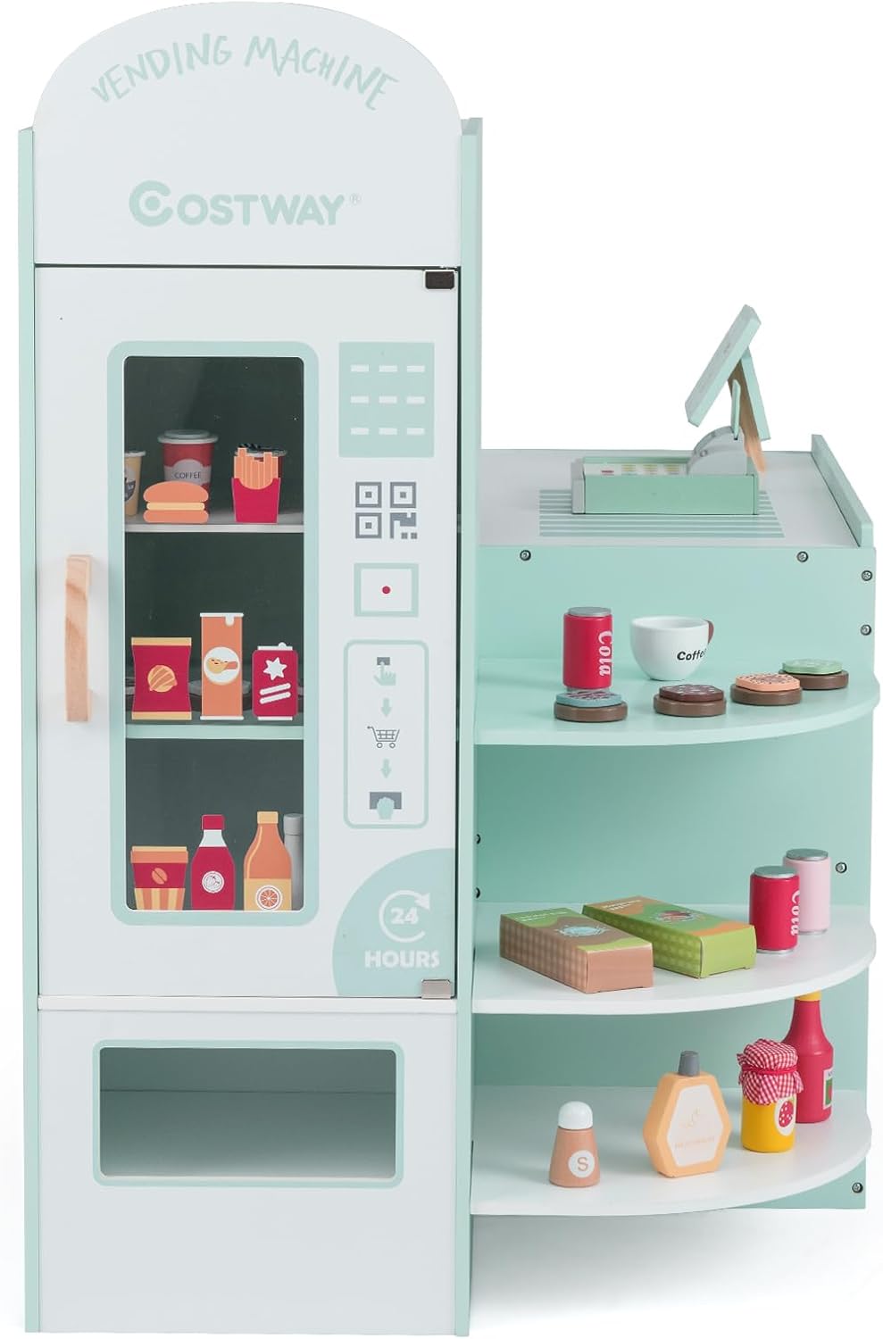 GOPLUS Kinder Kaufladen, Supermarkt aus Holz, Kaufmannsladen mit mit Kasse, POS-Automat & Verkaufsau