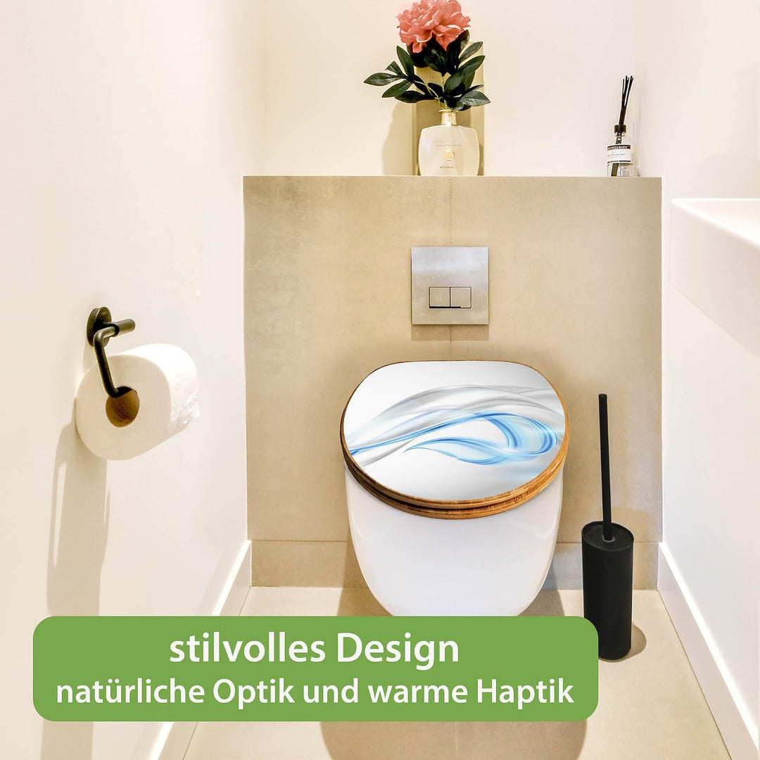 banjado® Design WC Sitz Bambus Absenkautomatik mit Motiv Blauer Schleier/Toilettendeckel mit Absenka