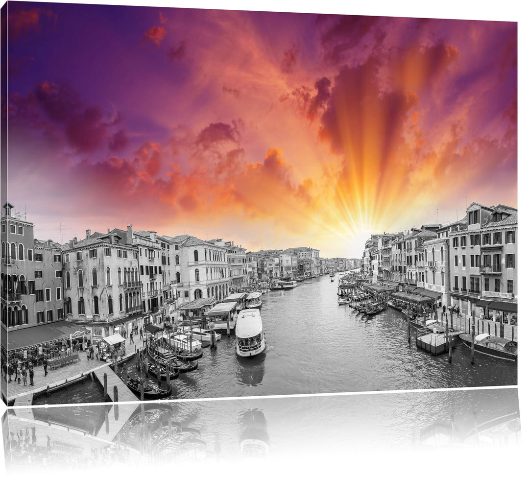 altmodische Wasserstrasse in Venedig schwarz/weiss Format: 100x70 auf Leinwand, XXL riesige Bilder f