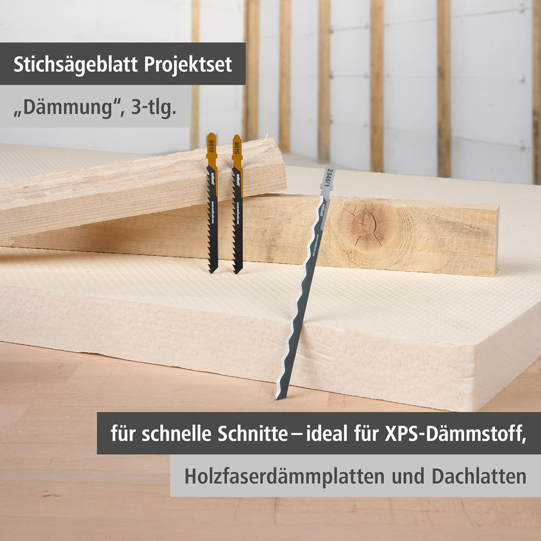 wolfcraft Stichsägeblatt Projektset „Dämmung“, 3-tlg. - Für schnelle Schnitte – ideal für XPS-Dämmst