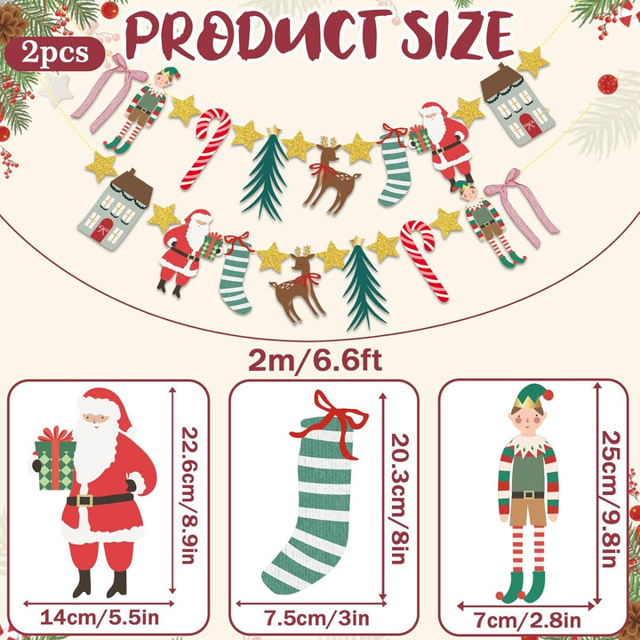 EASY JOY 2 Stück Hängende Papiergirlande Christmas Weihnachtsbanner Weihnachtsdeko Innen mit Weihnac
