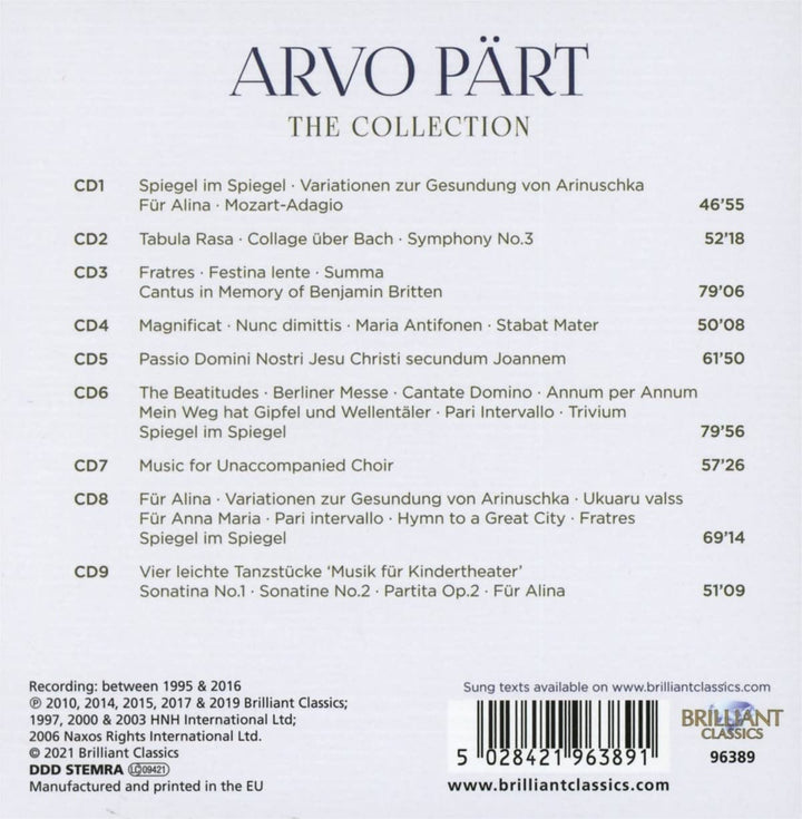Arvo Pärt Collection, Audio-CD