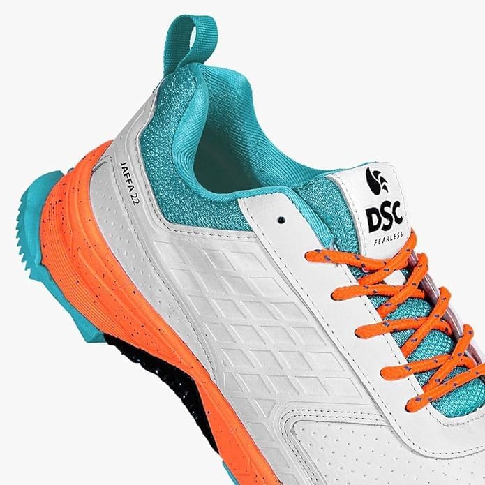 DSC Jaffa 22 Cricketschuhe für Jungen und Herren, leicht und geprägtes Design 42 EU White Orange, 42