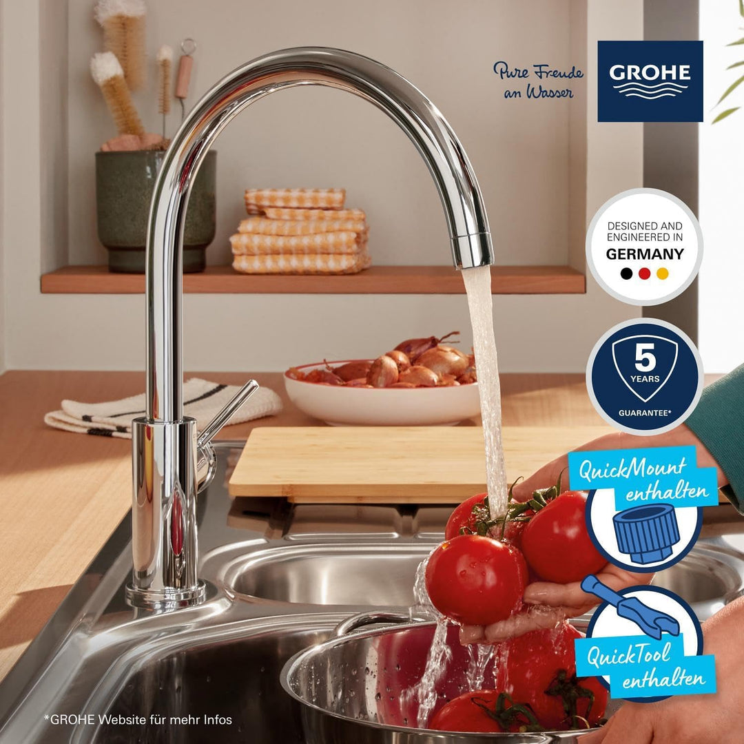 GROHE Start Classic - Einhand- Spültischarmatur (C- Auslauf, Schwenkbereich 360°, flexibler Anschlus