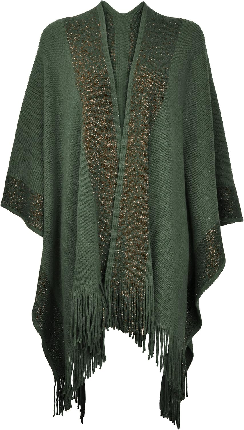 ZLYC Damen Weiche Schlichte Poncho Capes Retro Cardigans Pullover Armee-grün, Armee-grün