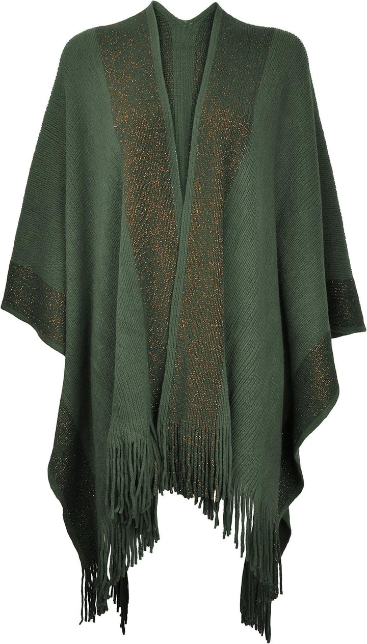 ZLYC Damen Weiche Schlichte Poncho Capes Retro Cardigans Pullover Armee-grün, Armee-grün