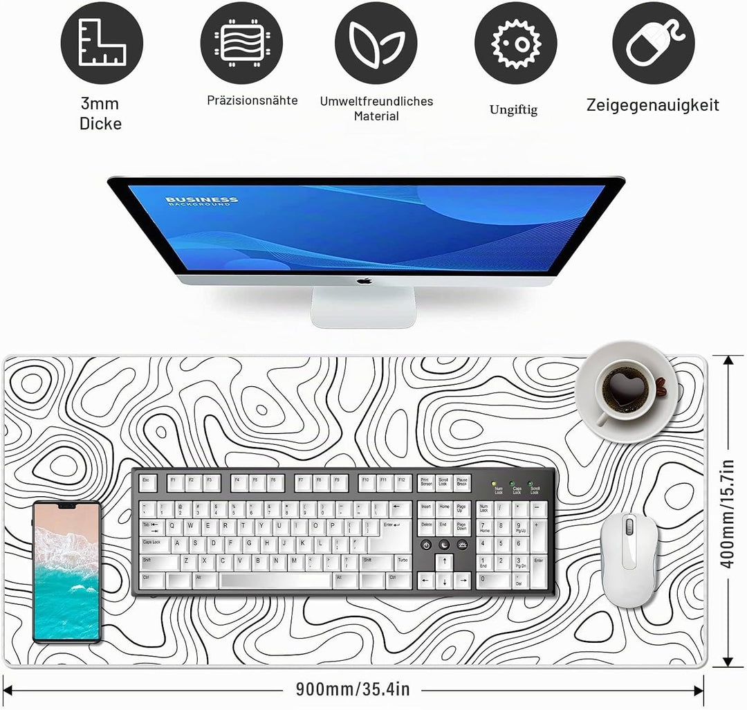 Alfombrilla de ratón XXL Grande Con goma impermeable y antideslizante para PC, MacBook, estudio, ord