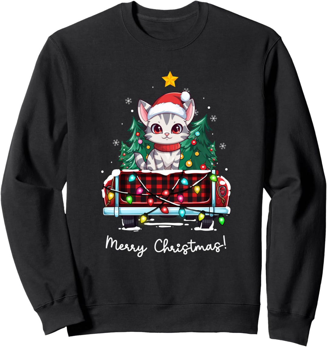 Egyphtian Mau Katze Weihnachten Truck Plaid Lustiger Weihnachtsbaum Sweatshirt