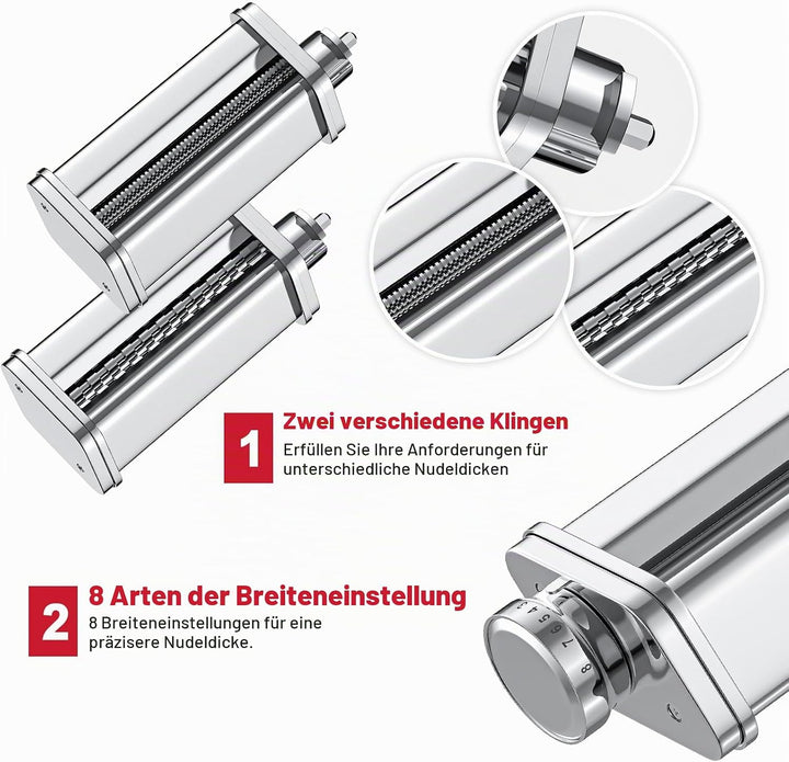 GVODE Nudelaufsatz für Kenwood Kmix KMX, inklusive Nudelblattwalze Spaghettischneider und Fettuccini