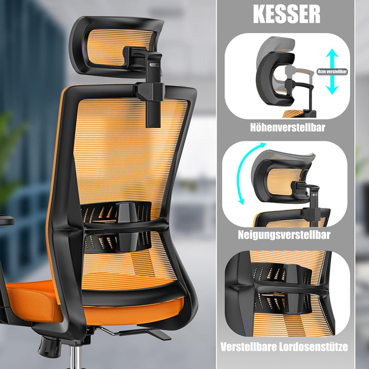 KESSER® Bürostuhl Ergonomisch mit verstellbaren Armlehnen | Drehstuhl mit Lendenwirbelstütze Rückens