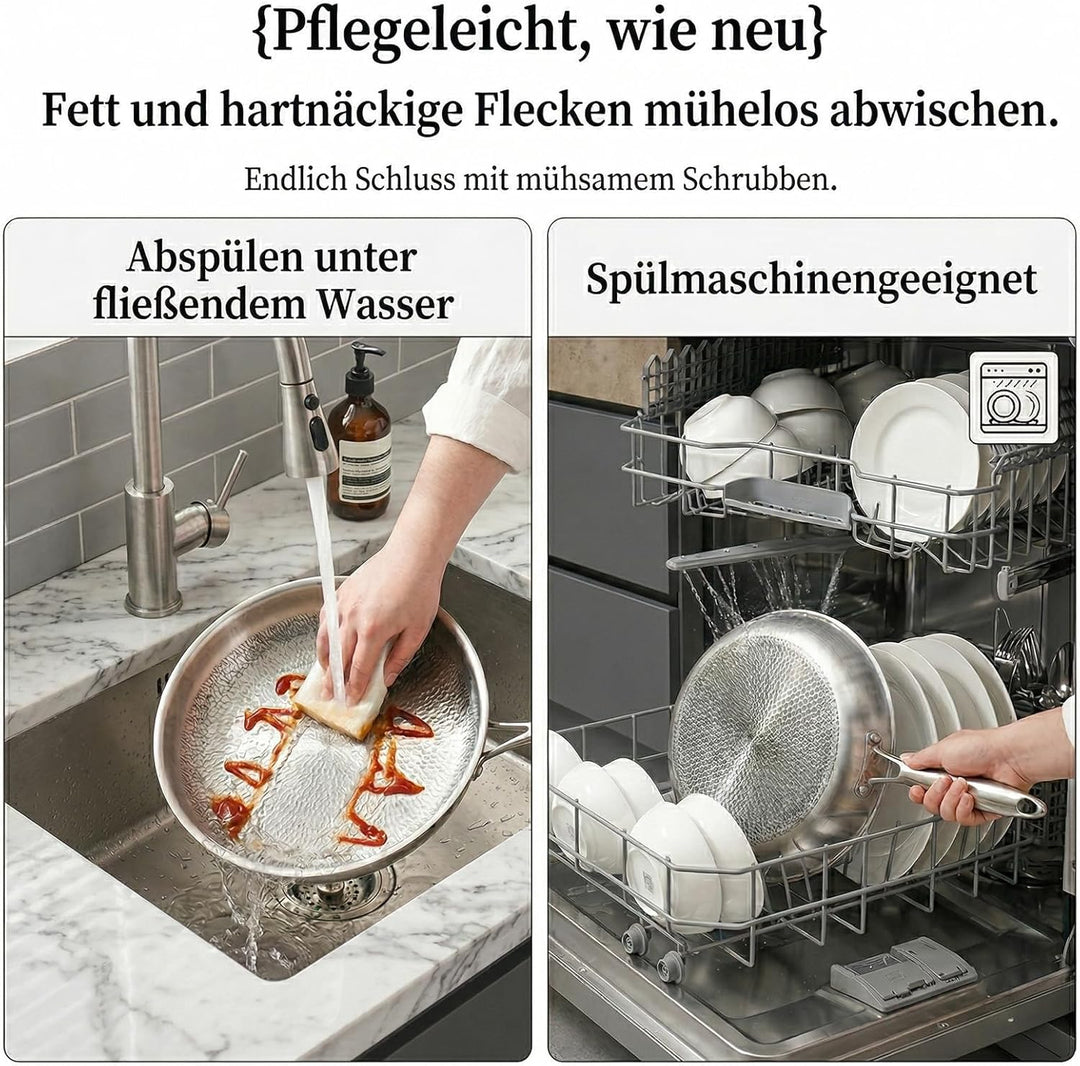 Titan Pfanne, Titanium Hammered Pan Pro mit Deckel, 28 CM Titan Pfanne Unbeschichtet, Antihaftbeschi