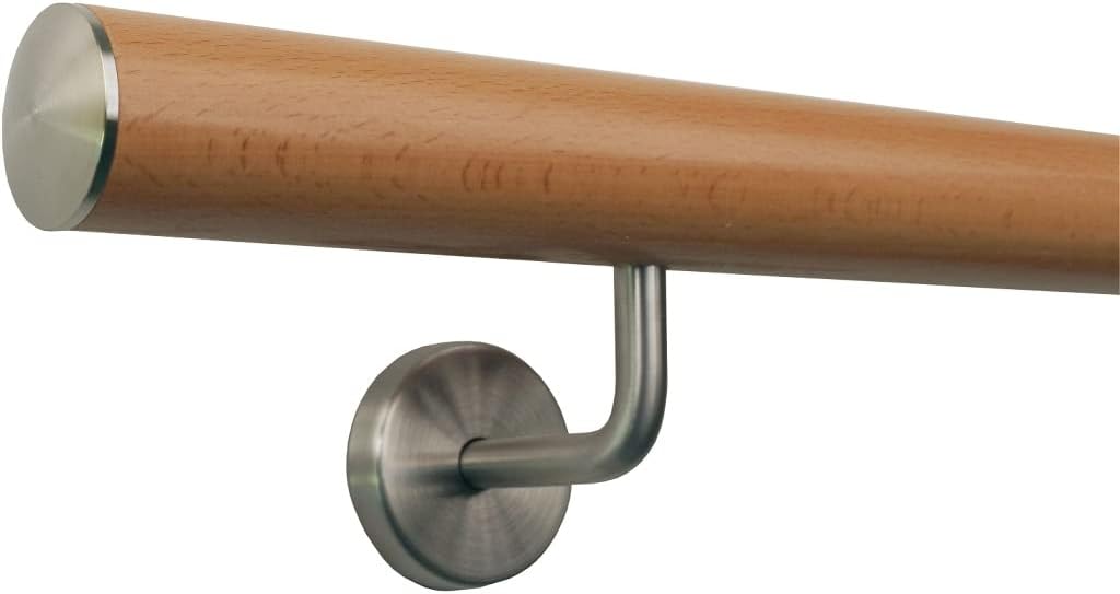 TIBU Buche Geländer Handlauf Treppe Holz Griff gew. Edelstahlhalter, Länge 30 - 500 cm aus einem Stü
