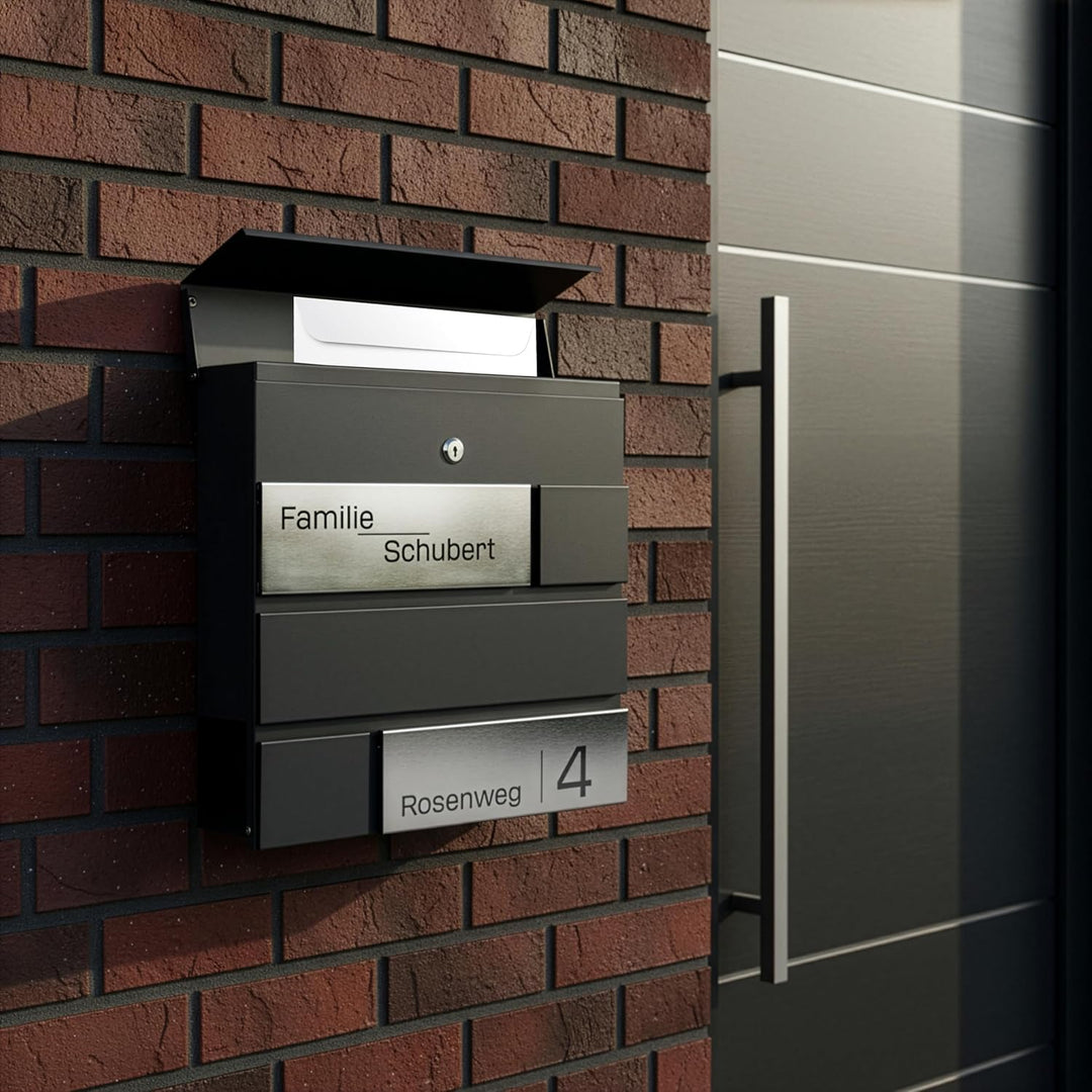 Grafner Premium Briefkasten personalisiert, RAL7016 mit Zeitungsfach und 2 Schlüssel, moderner Postk