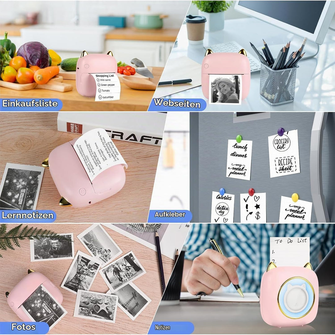 GuKKK Mini Drucker, Mobiler Fotodrucker, Tragbarer 7 Farben LED, Wireless Thermodrucker, 10 Rollen D