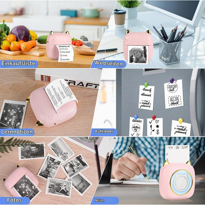 GuKKK Mini Drucker, Mobiler Fotodrucker, Tragbarer 7 Farben LED, Wireless Thermodrucker, 10 Rollen D