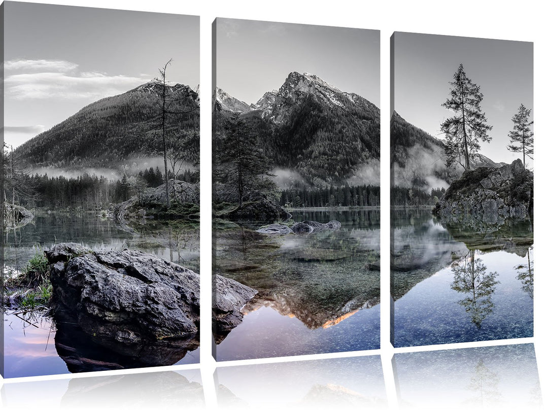 Pixxprint Sonnenaufgang am Hintersee als Leinwandbild | Grösse: 3 Teilig (120x80) | Wandbild| Kunstd